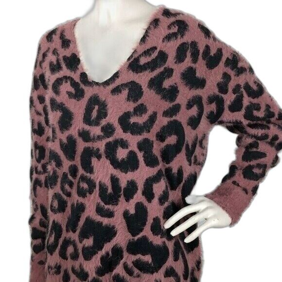 Mauve Cheetah Print Fuzzy Soft Eyelash Pullover Sweater Small Forever 21 NEW - Picture 2 of 7